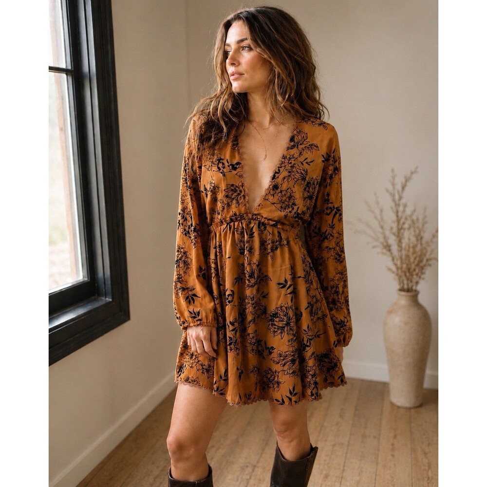 House of Harlow 1960 Rust Floral Mini Dress